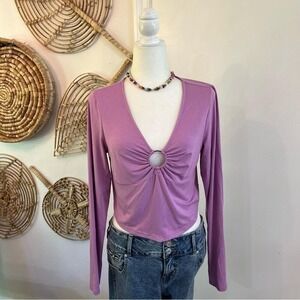 BP. Nordstrom Lilac Ring Front Long Sleeve Y2K Crop Top Juniors Trendy Size L